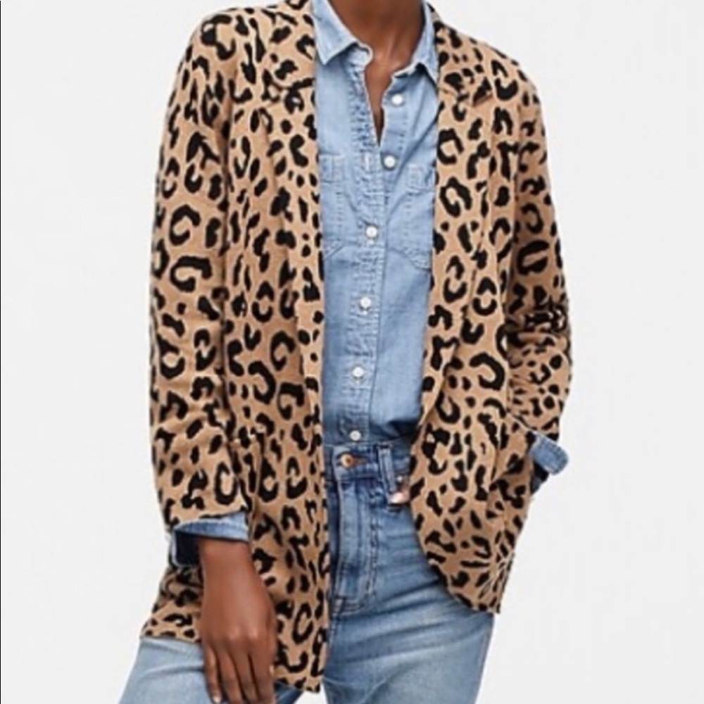 J Crew Sophie Leopard Print Sweater Blazer Cardigan / Coatigan